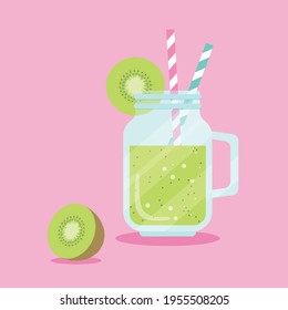 fondo vectorial con kiwi y un vaso de jugo para carteles, tarjetas, volantes, fondos de pantalla de medios sociales, etc.