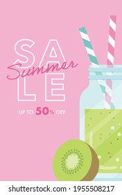 vector background with kiwi fruit and a glass of juice for banners, cards, flyers, social media wallpapers, etc.