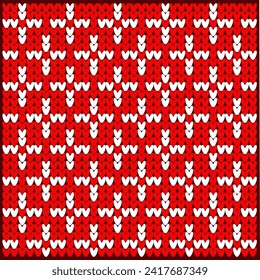 Vector background knitting with crosses, color red and white flat style