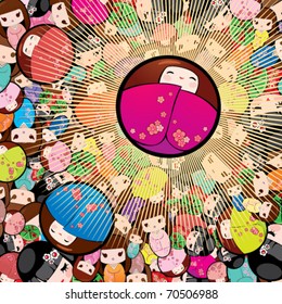 Vector background with kokeshi dolls