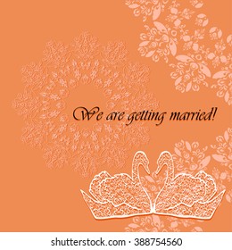 Vector background with lace mandala. Card for weddings with birds.