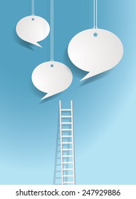 Vector background with ladders leading to hanging chat clouds.