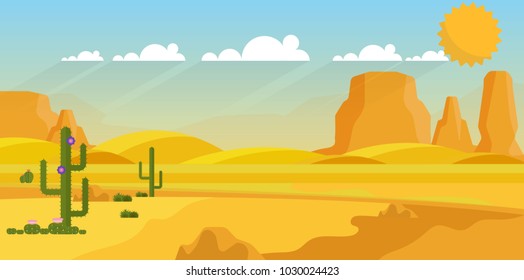 Vector background of landscape with desert and cactus