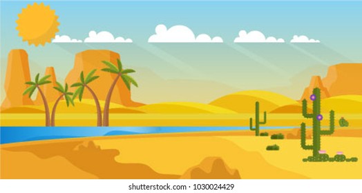 Vector background of landscape with desert and cactus