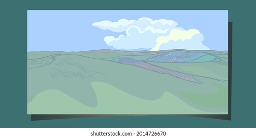 paisaje de fondo vectorial con colinas en verano