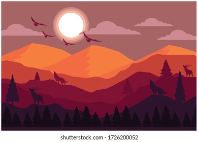 vector background landscape mountain full color