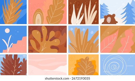  vector background with landscapes, autumn leaves, 