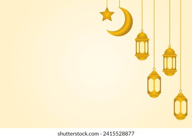 vector background of lanterns, moon and stars, suitable for backgrounds on Islamic themes such as Ramadan, Eid al-Fitr, etc.