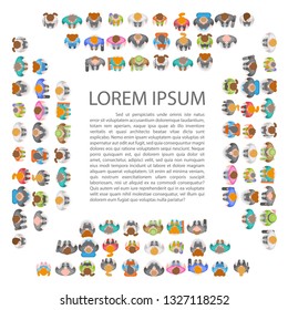 Vector background. A large group of people crowds in the form of a square frame on a white background. Top view. Space for text.