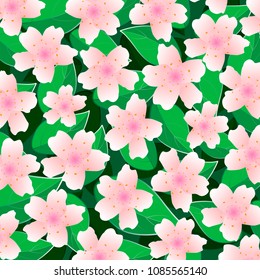Vector background with leaf elements and cherry blossoms