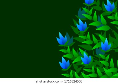 vector background of leaves with blue flowers