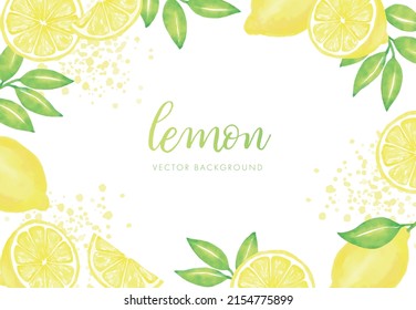 vector background with lemons and leaves in watercolor for banners, cards, flyers, social media wallpapers, etc.