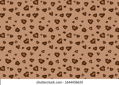 Vector background with leopard pattern made from heart-shaped spots. Cute design for Valentine's Day