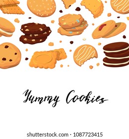 Vector background with lettering and with cartoon cookies