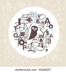Vector background  with letters, figures and birds