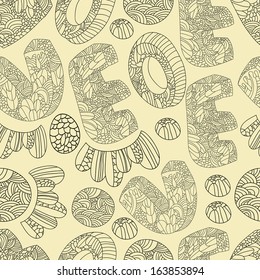 Vector background with letters. Seamless pattern can be used for wallpapers, pattern fills, web page backgrounds,surface textures. Cute card with the word love. Valentine's day holiday.