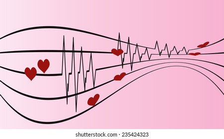 Vector background with life line on pink background.