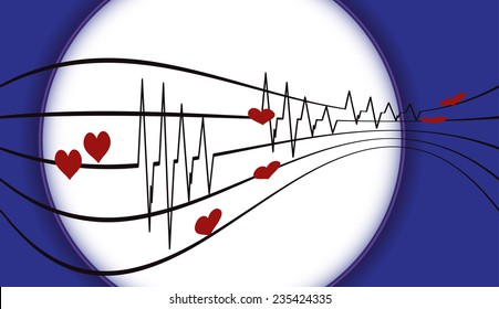 Vector background with life line on blue background.