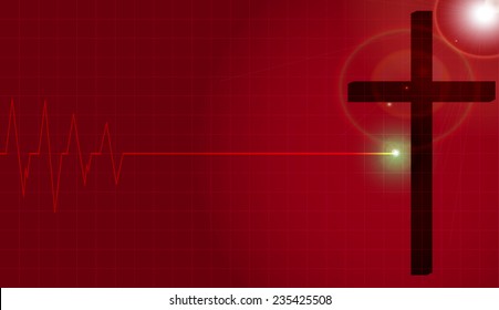 Vector background with life line on red background.