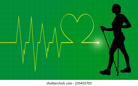Vector background with life line on green background.