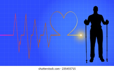 Vector background with life line on blue background.