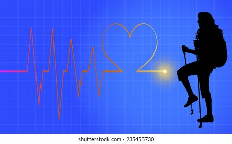 Vector background with life line on blue background.