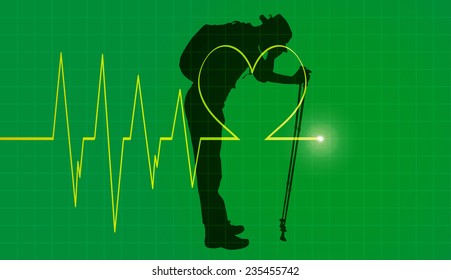 Vector background with life line on green background.