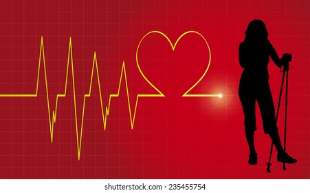 Vector background with life line on red background.