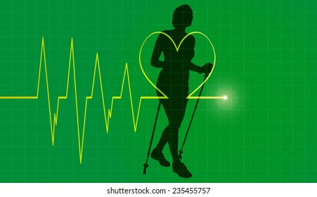 Vector background with life line on green background.