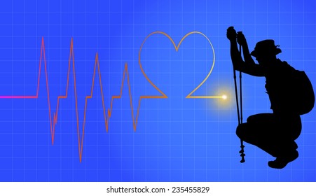 Vector background with life line on blue background.