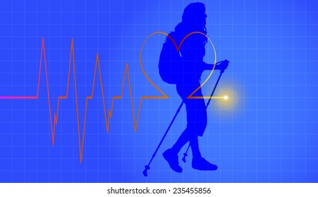 Vector background with life line on blue background.