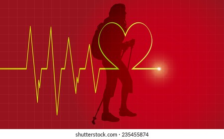 Vector background with life line on red background.