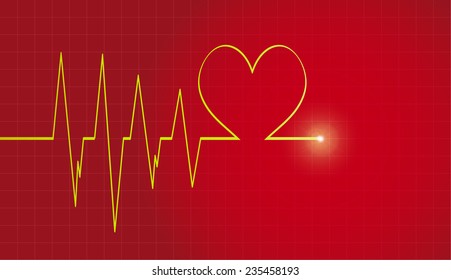 Vector background with life line on red background.