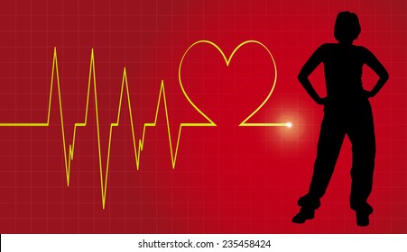 Vector background with life line on red background.