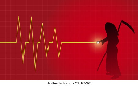 Vector background with life line on red background.