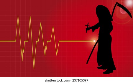 Vector background with life line on red background.