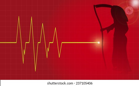 Vector background with life line on red background.