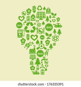 Vector background with light bulb contained from ecology icons