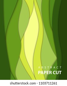Vector background with light green color paper cut shapes. 3D abstract paper art style, design layout for business presentations, flyers, posters, prints, decoration, cards, brochure cover.