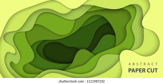 Vector background with light green color paper cut shapes. 3D abstract paper art style, design layout for business presentations, flyers, posters, prints, decoration, cards, brochure cover.