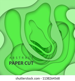 Vector background with light green color paper cut shapes. 3D abstract paper art style, design layout for business presentations, flyers, posters, prints, decoration, cards, brochure cover.
