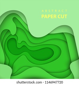 Vector background with light green color paper cut shapes. 3D abstract paper art style, design layout for business presentations, flyers, posters, prints, decoration, cards, brochure cover.