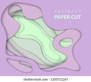 Vector background with light green and 
lilac color paper cut shapes. 3D abstract paper art style, design layout for business presentations, flyers, posters, prints, decoration, cards, brochure cover.