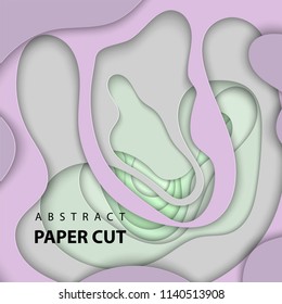 Vector background with light green and lilac color paper cut shapes. 3D abstract paper art style, design layout for business presentations, flyers, posters, prints, decoration, cards, brochure cover.