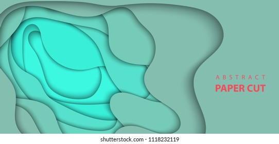 Vector background with light turquoise color paper cut shapes. 3D abstract paper art style, design layout for business presentations, flyers, posters, prints, decoration, cards, brochure cover.
