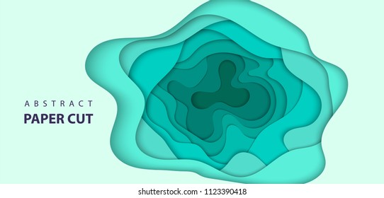 Vector background with light turquoise color paper cut shapes. 3D abstract paper art style, design layout for business presentations, flyers, posters, prints, decoration, cards, brochure cover.