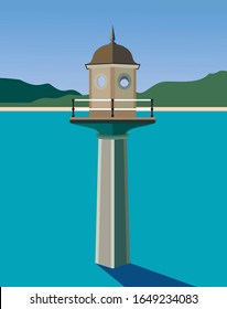 vector background lighthouse with blue sea water