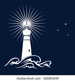 Vector Background Lighthouse And Sea Wave