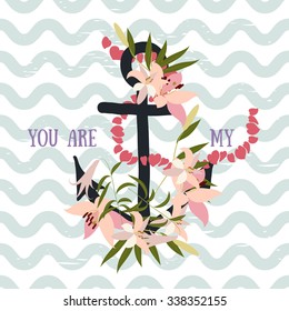 Vector background with lily flower and anchor