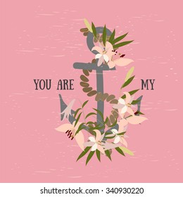Vector background with lily flower and anchor